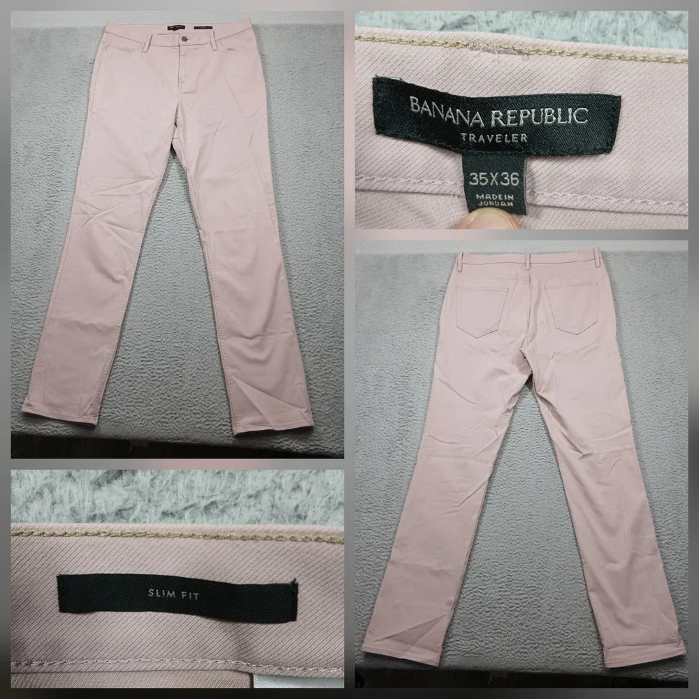 Banana Republic‎ Traveler Pants Men's 35x36 Pink Slim Fit Stretch Cotton Chinos